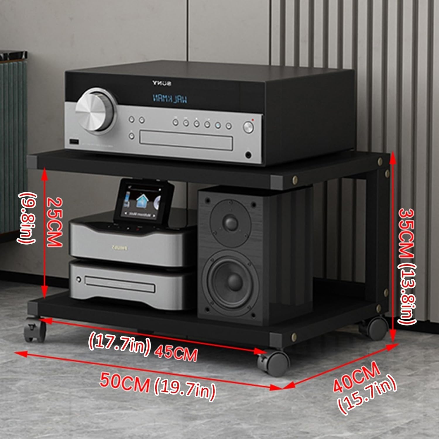 木目調 × スチール製 オーディオラック／AV機器ラック／ラック　キャスター付② Amazon.co.jp: オーディオラック キャスター付き 2/3/4/5段 ヘビー